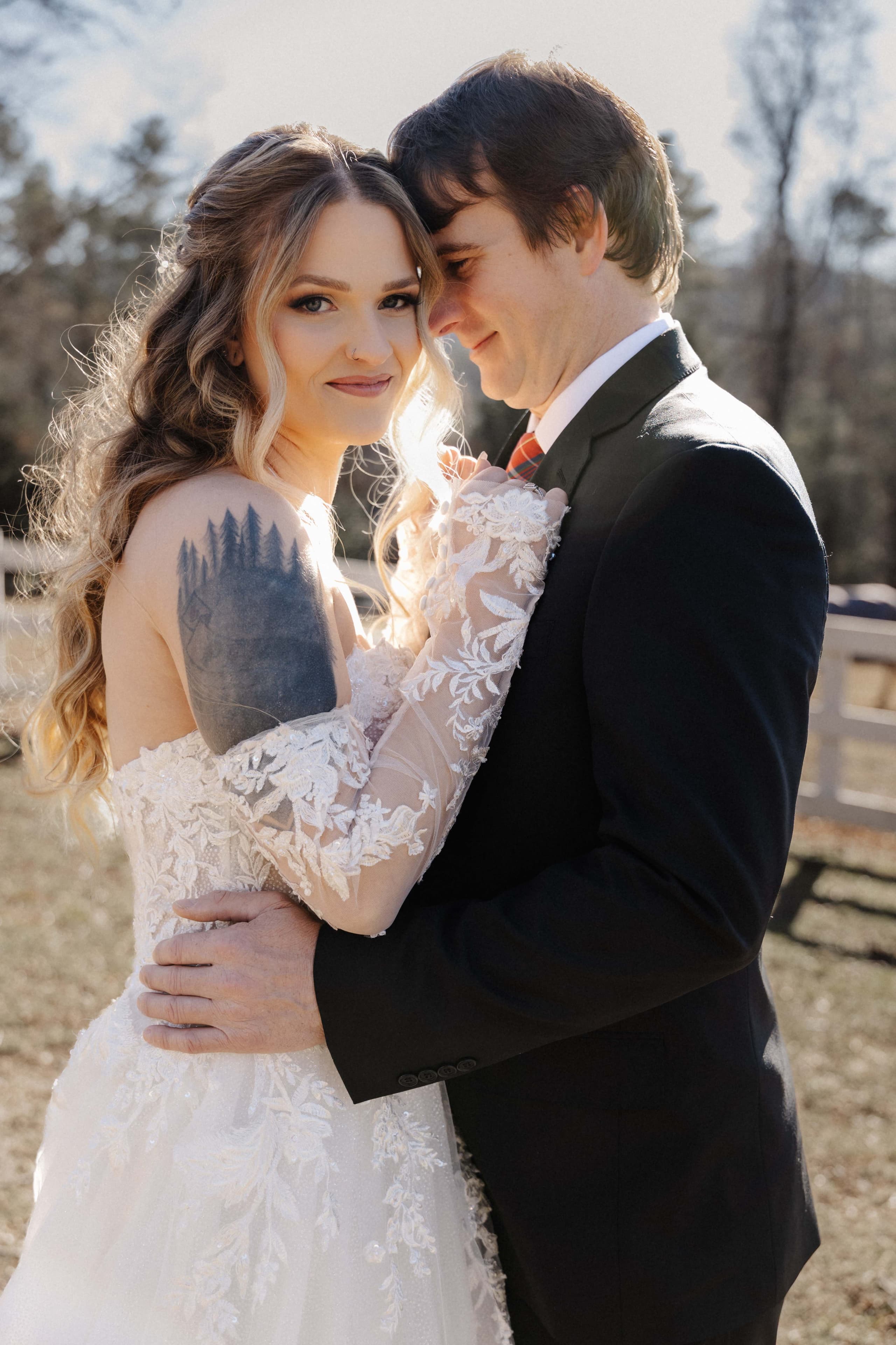 Intimate couple portrait with golden backlighting