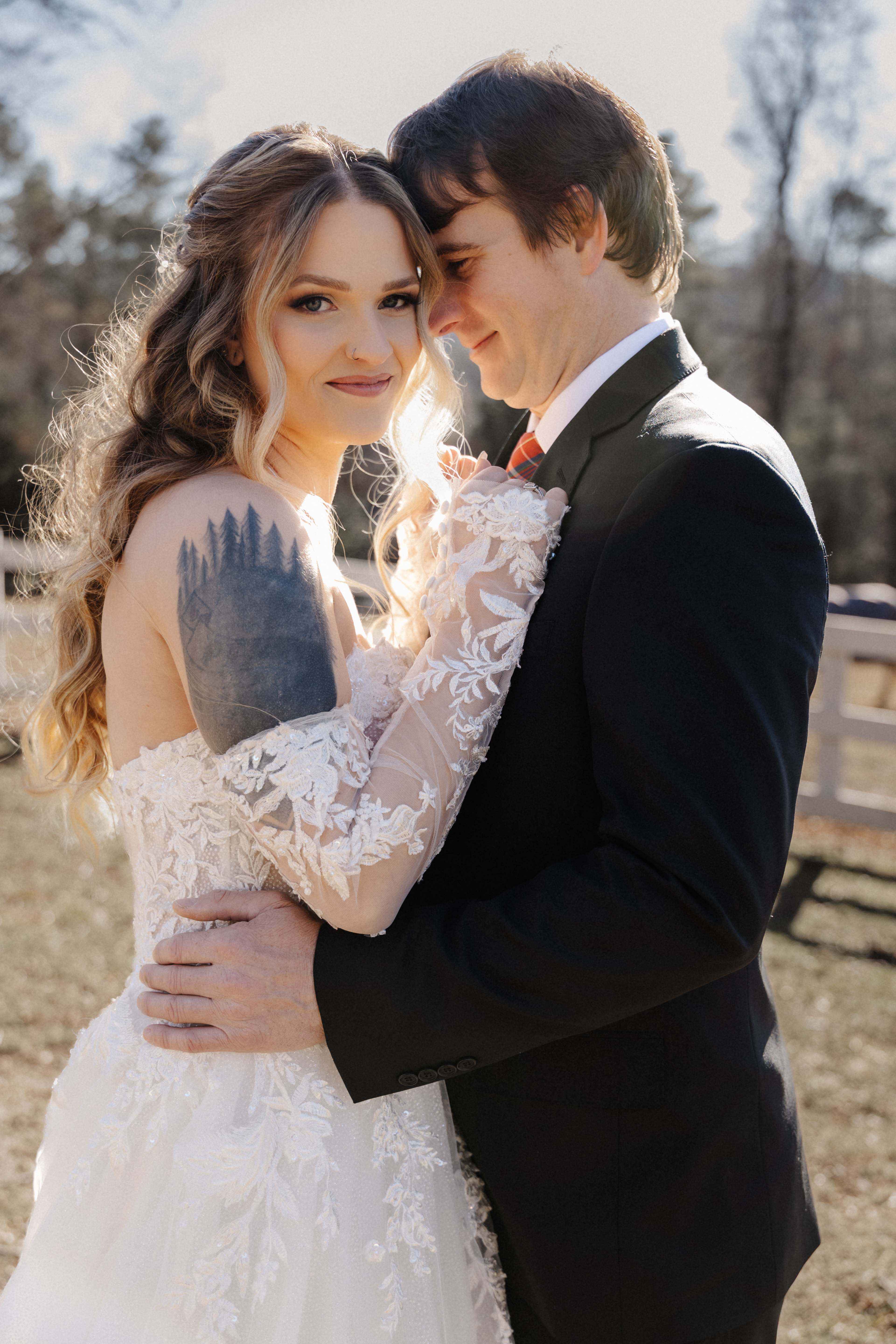 Intimate couple portrait with golden backlighting